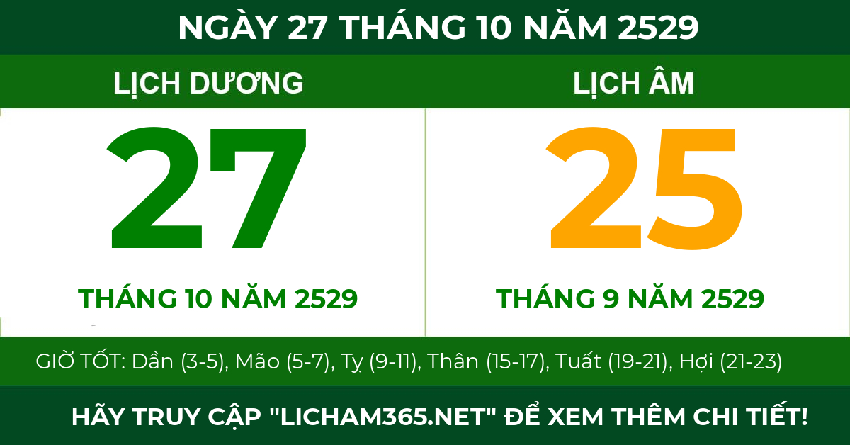 lịch âm ngày 27 tháng 10 năm 2529