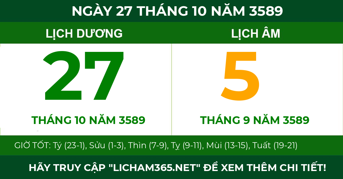lịch âm ngày 27 tháng 10 năm 3589