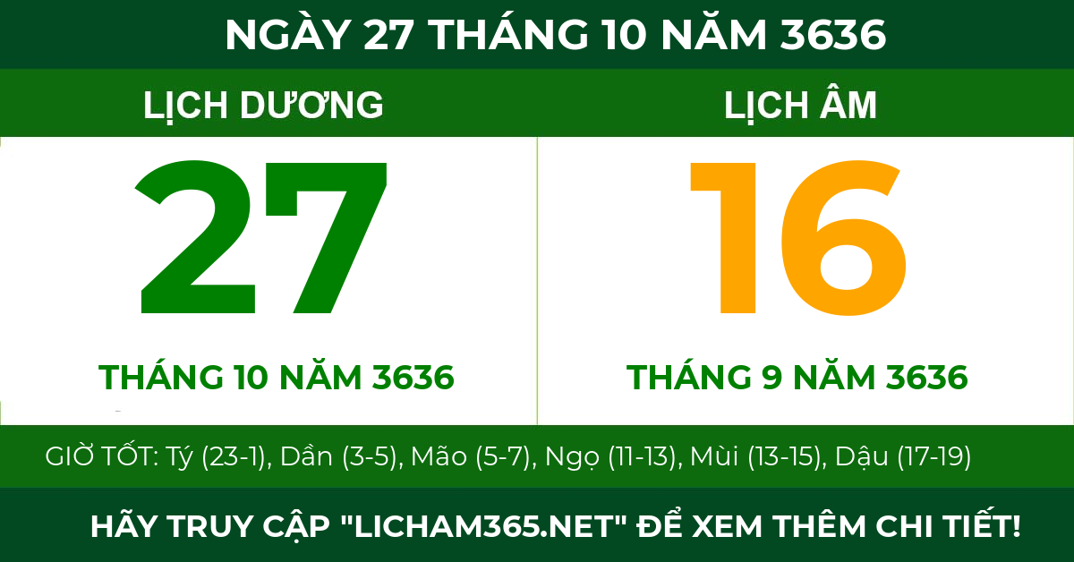 lịch âm ngày 27 tháng 10 năm 3636