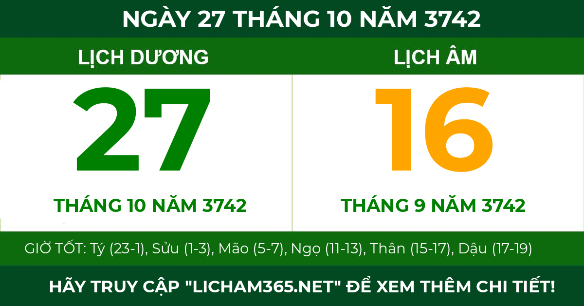 lịch âm ngày 27 tháng 10 năm 3742