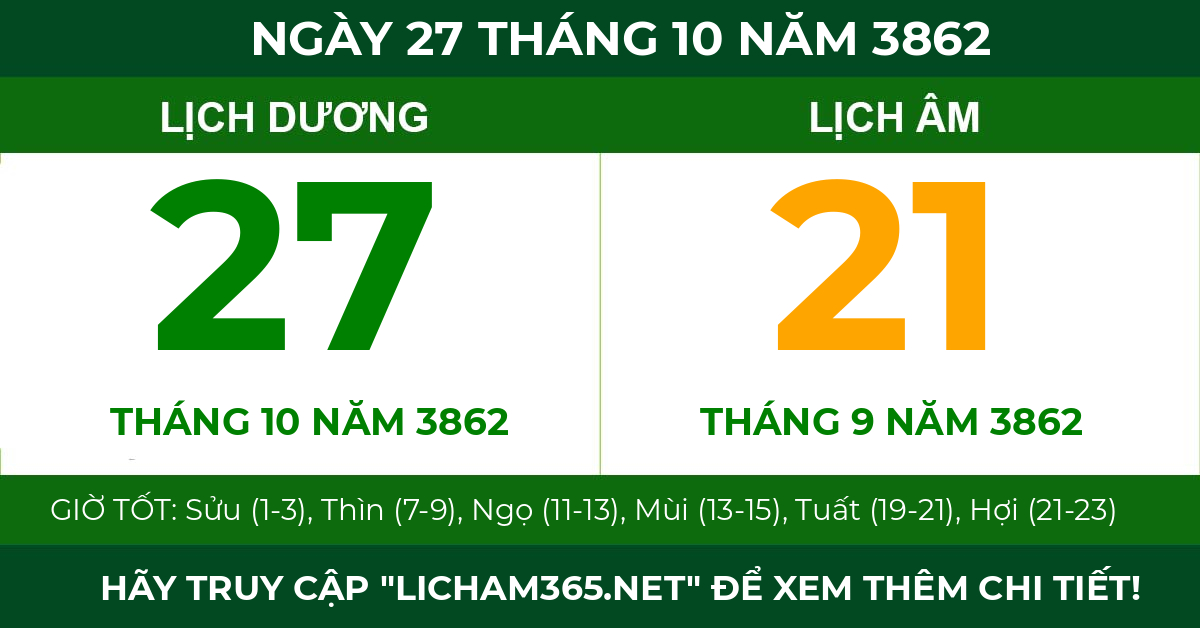 lịch âm ngày 27 tháng 10 năm 3862