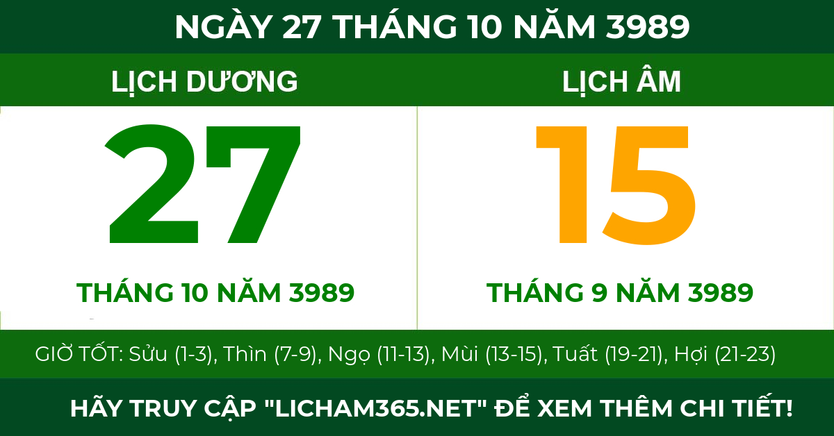 lịch âm ngày 27 tháng 10 năm 3989