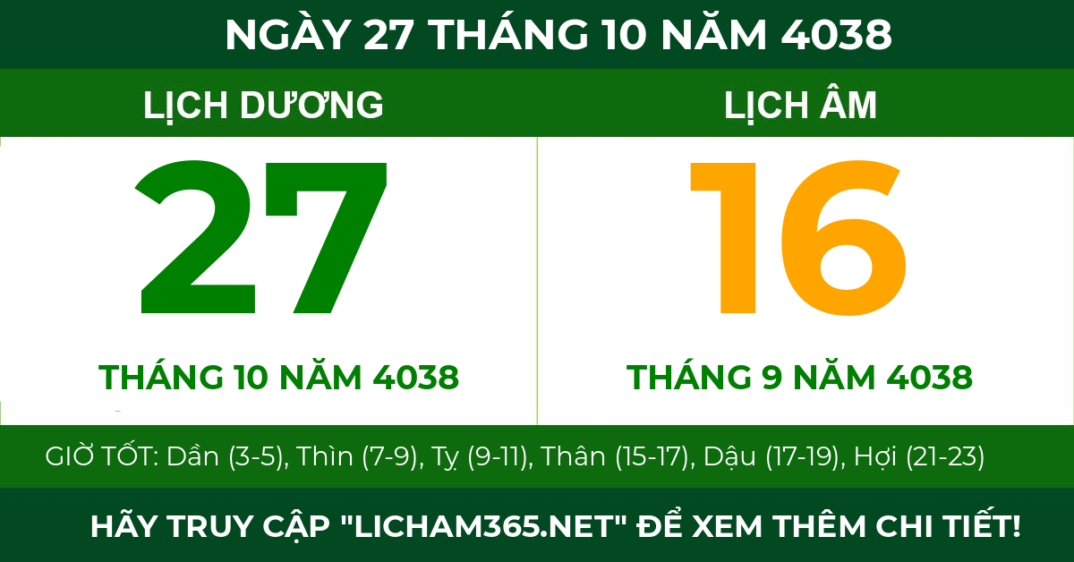 lịch âm ngày 27 tháng 10 năm 4038