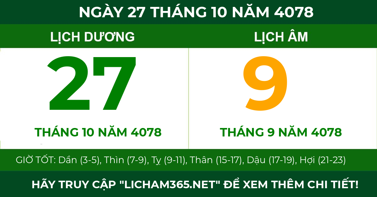 lịch âm ngày 27 tháng 10 năm 4078