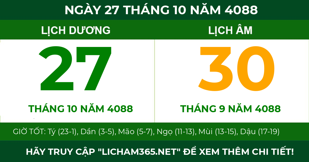 lịch âm ngày 27 tháng 10 năm 4088