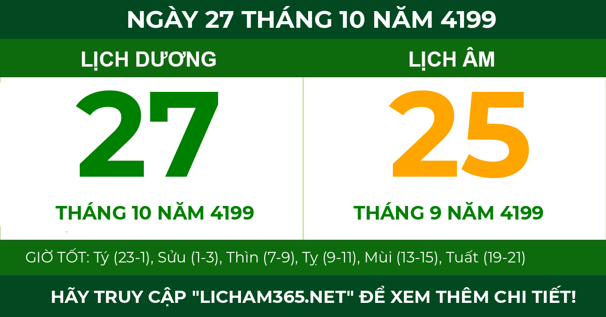lịch âm ngày 27 tháng 10 năm 4199