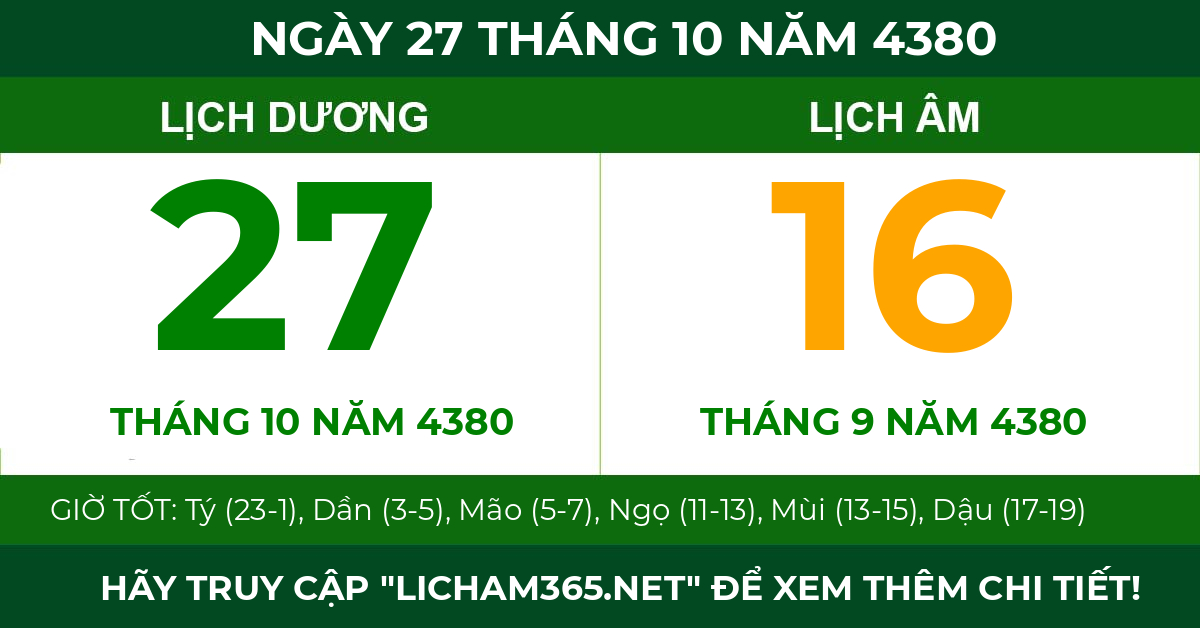 lịch âm ngày 27 tháng 10 năm 4380