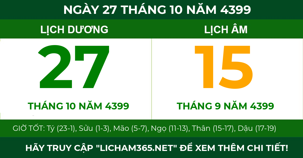 lịch âm ngày 27 tháng 10 năm 4399