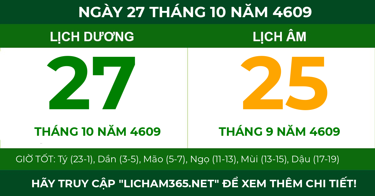 lịch âm ngày 27 tháng 10 năm 4609