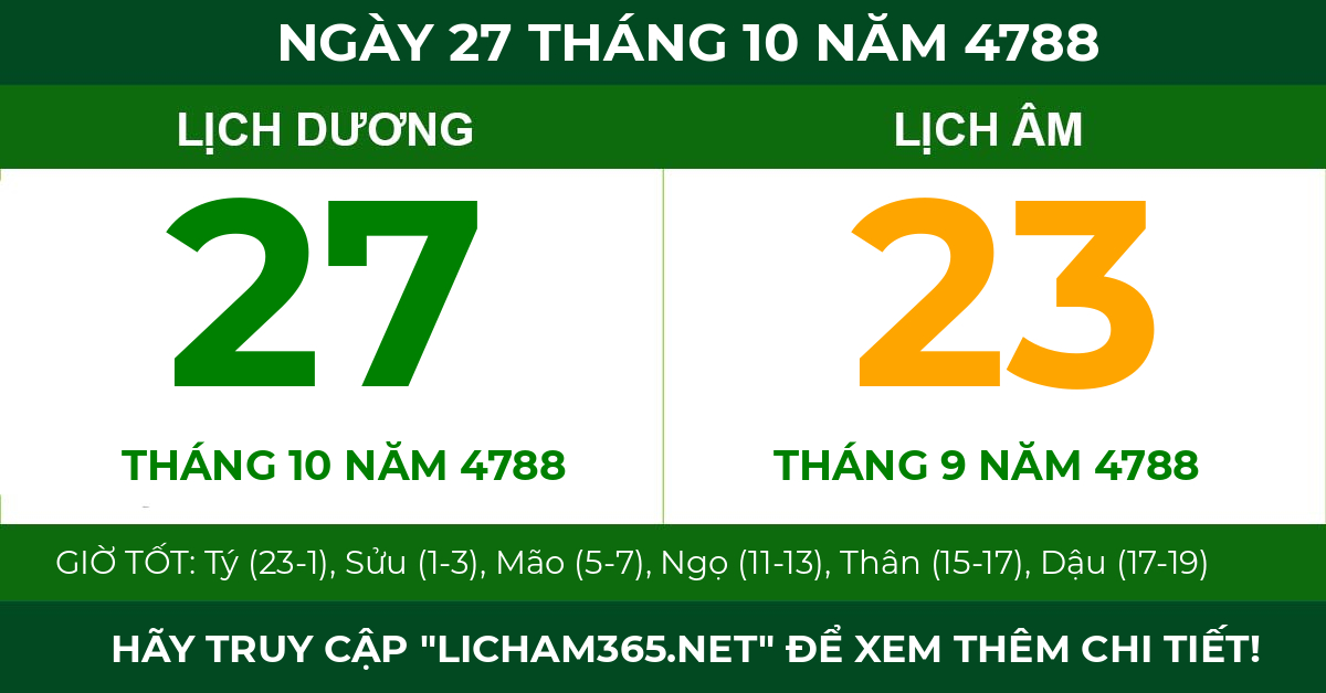 lịch âm ngày 27 tháng 10 năm 4788