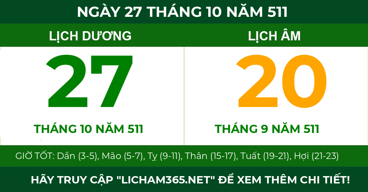 lịch âm ngày 27 tháng 10 năm 511