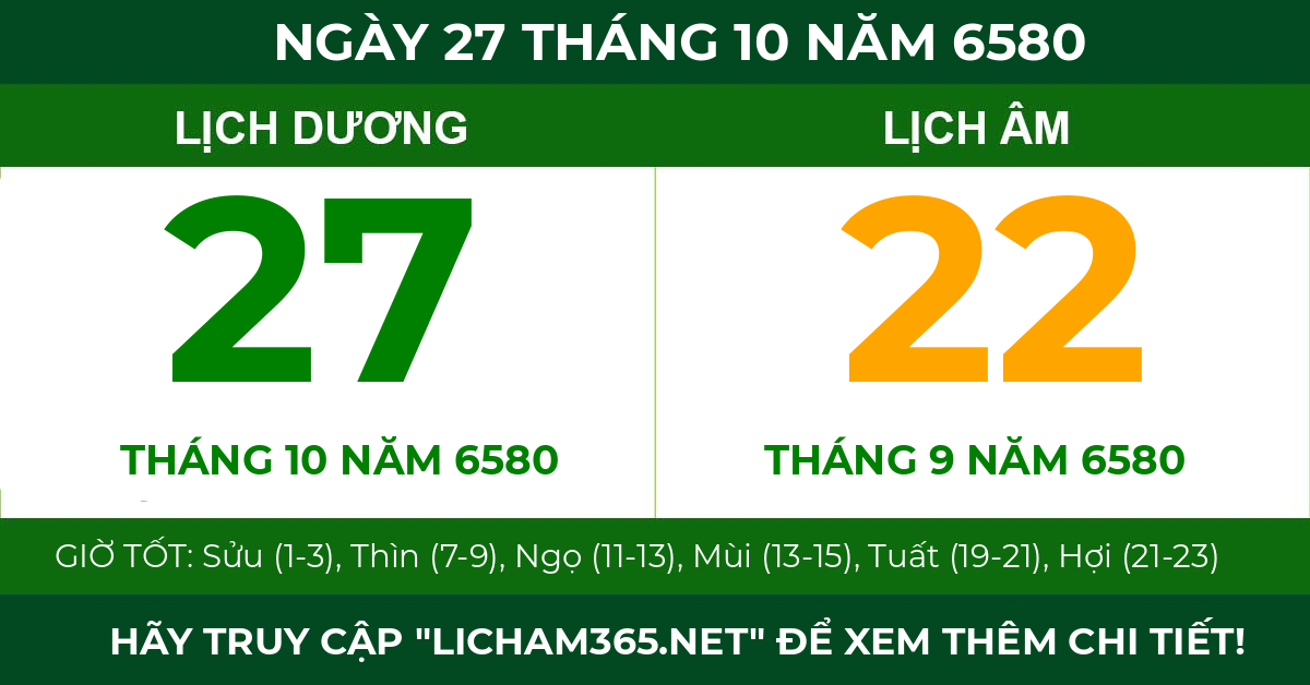 lịch âm ngày 27 tháng 10 năm 6580