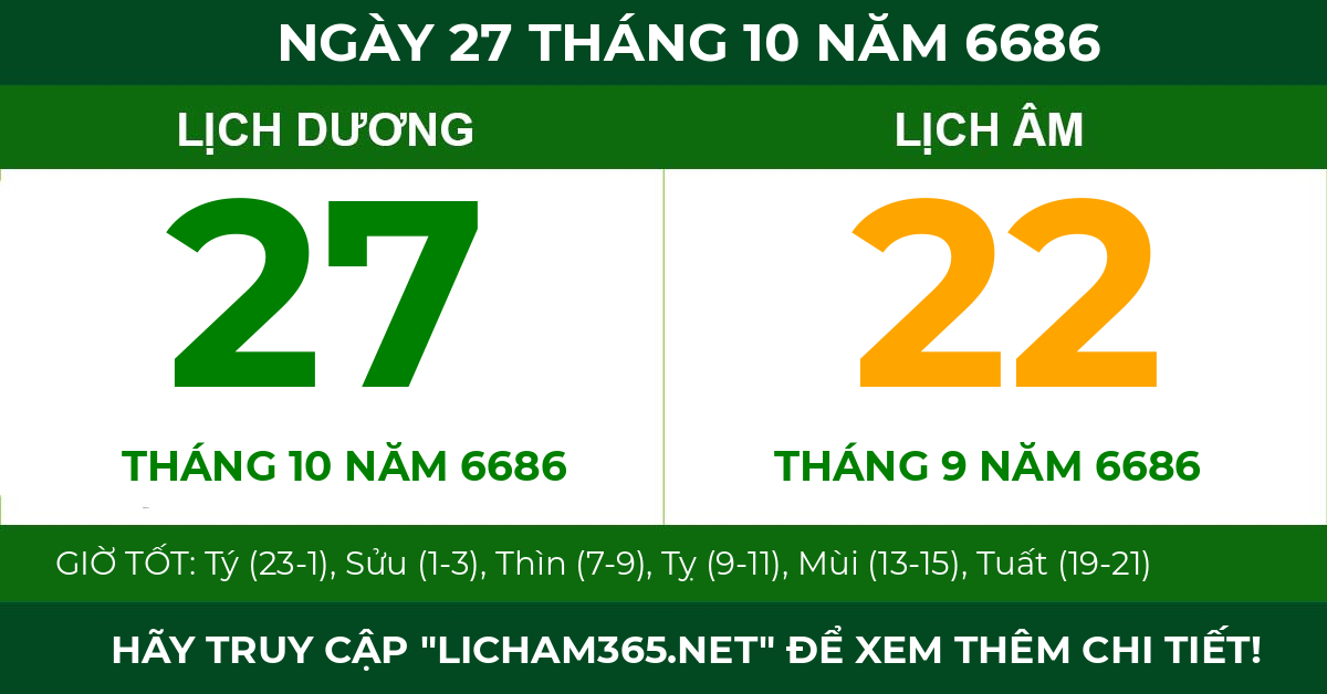 lịch âm ngày 27 tháng 10 năm 6686