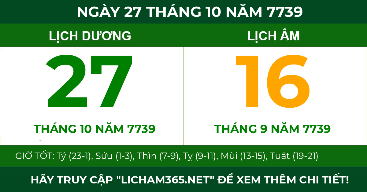 lịch âm ngày 27 tháng 10 năm 7739