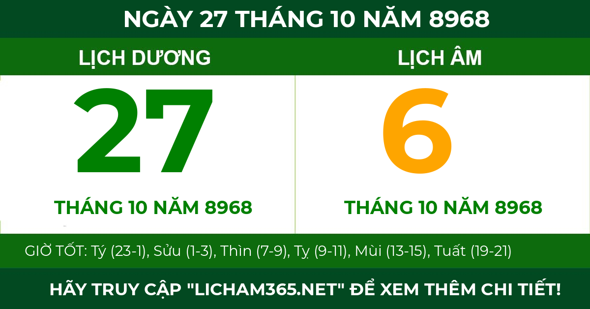 lịch âm ngày 27 tháng 10 năm 8968