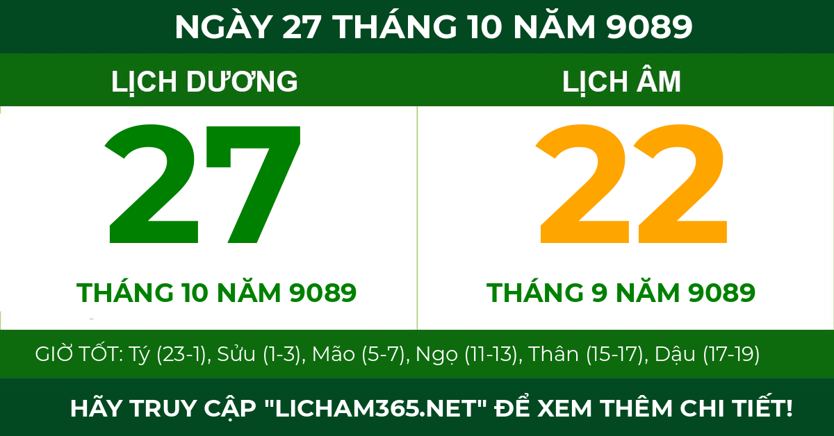 lịch âm ngày 27 tháng 10 năm 9089