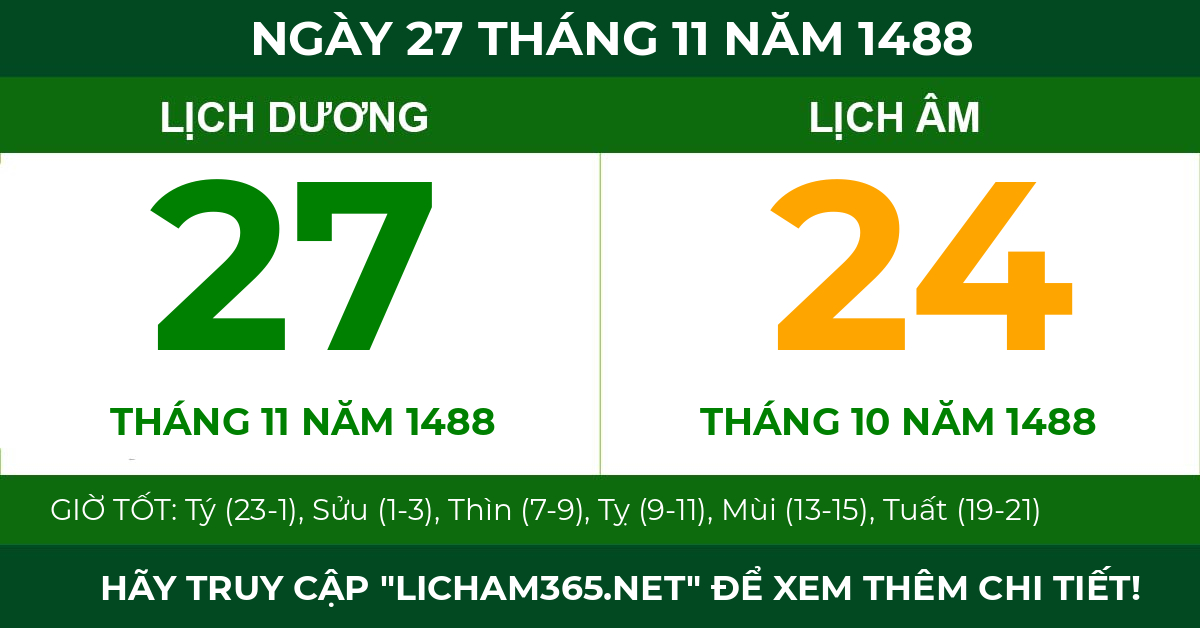 lịch âm ngày 27 tháng 11 năm 1488