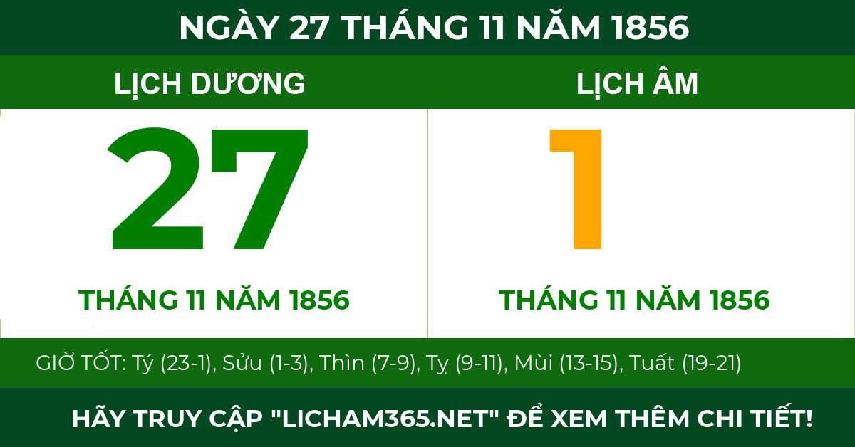 lịch âm ngày 27 tháng 11 năm 1856
