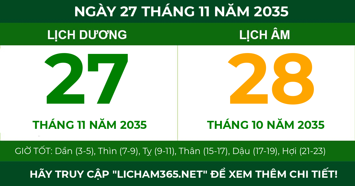 lịch âm ngày 27 tháng 11 năm 2035