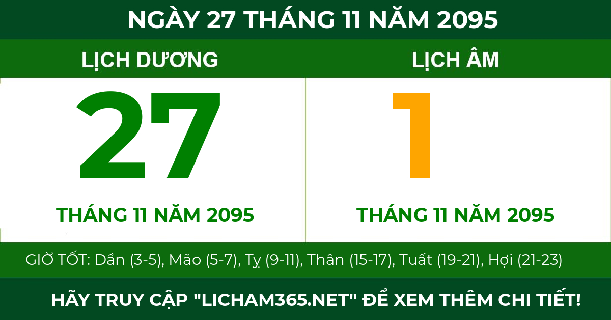 lịch âm ngày 27 tháng 11 năm 2095