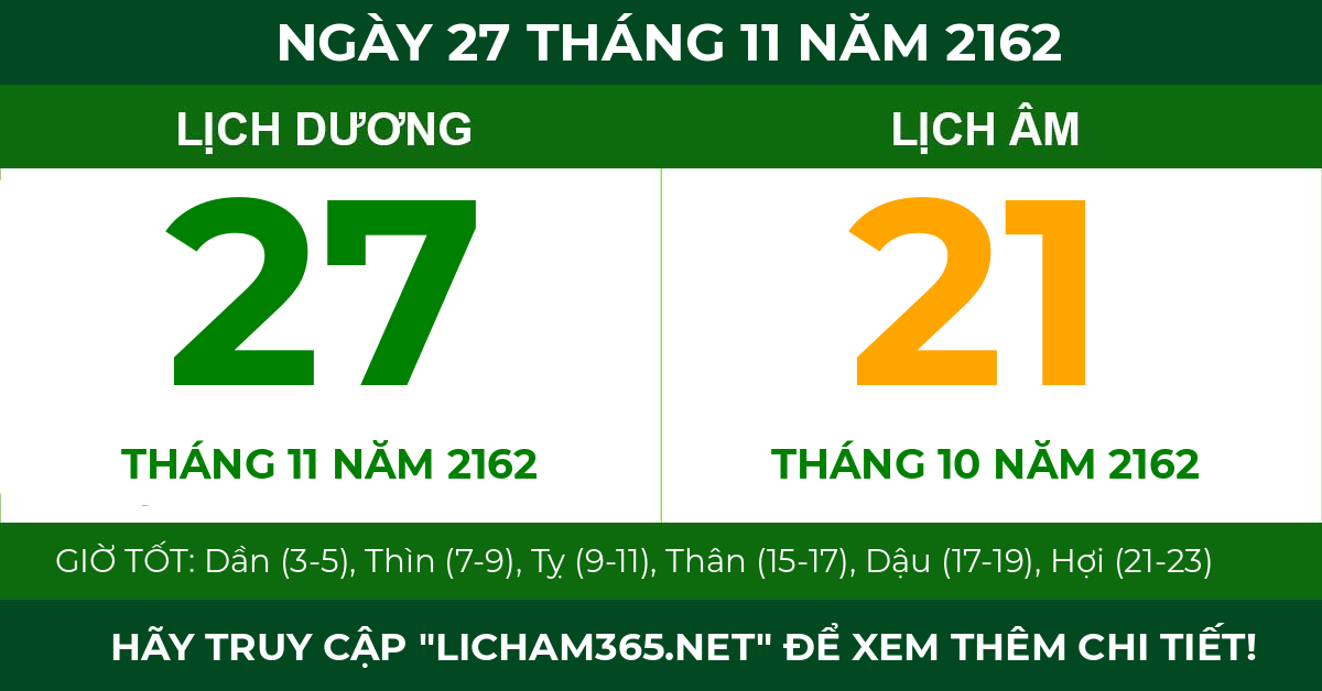 lịch âm ngày 27 tháng 11 năm 2162