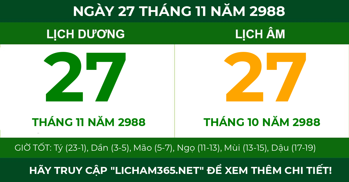 lịch âm ngày 27 tháng 11 năm 2988
