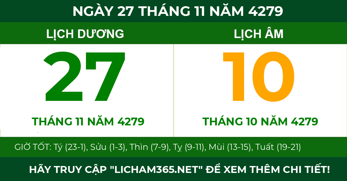 lịch âm ngày 27 tháng 11 năm 4279