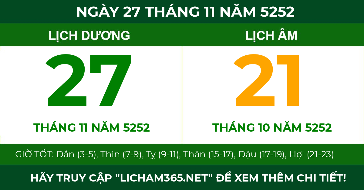 lịch âm ngày 27 tháng 11 năm 5252