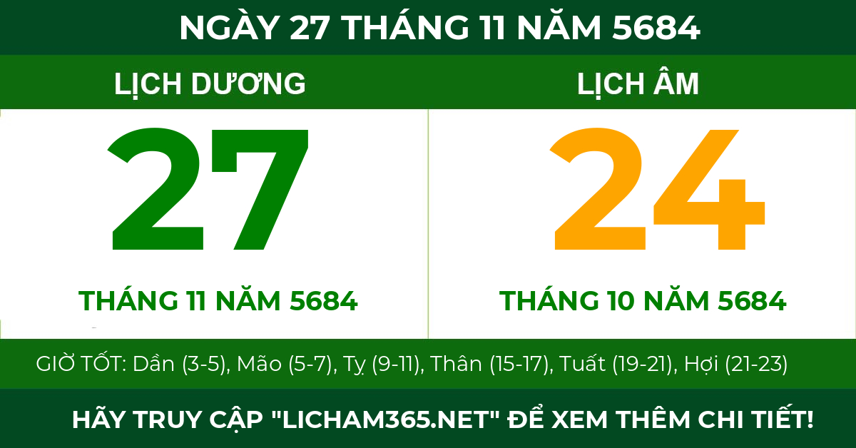 lịch âm ngày 27 tháng 11 năm 5684
