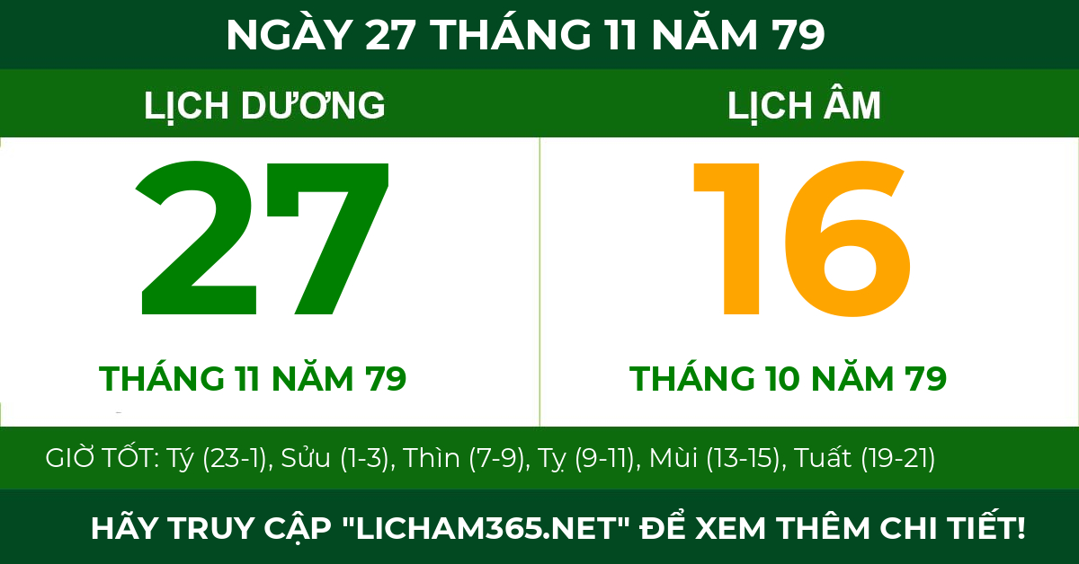 lịch âm ngày 27 tháng 11 năm 79