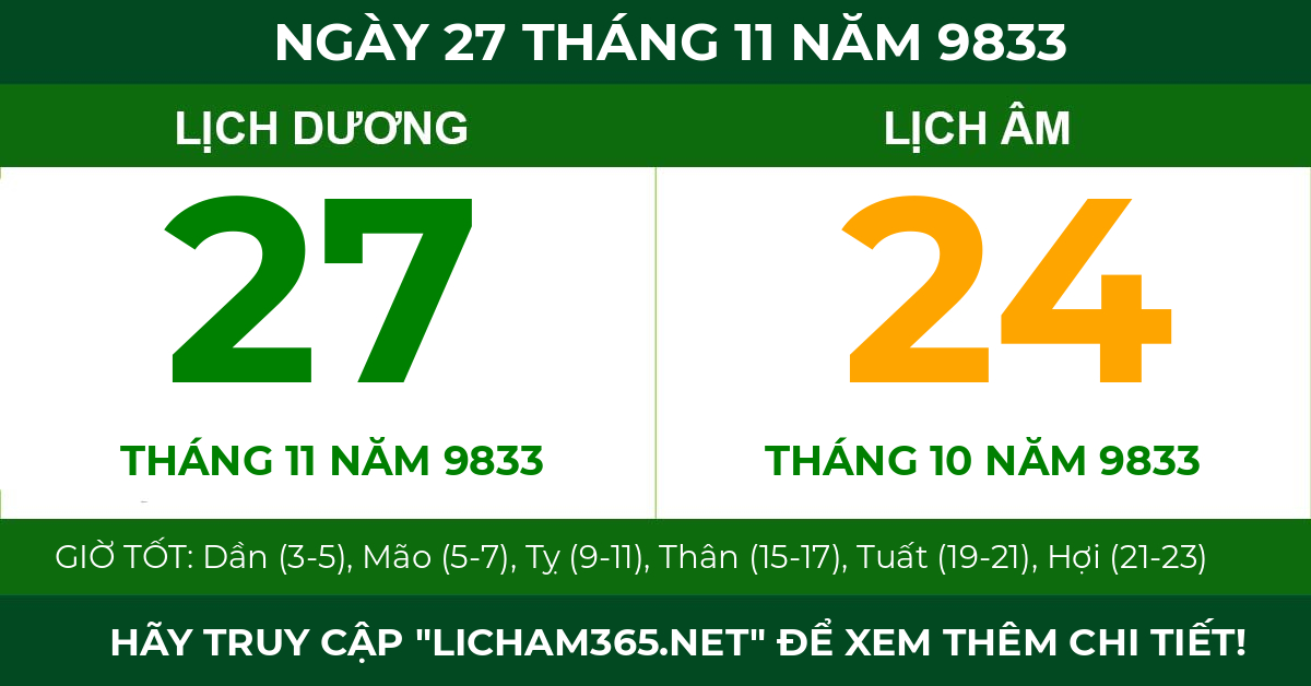 lịch âm ngày 27 tháng 11 năm 9833