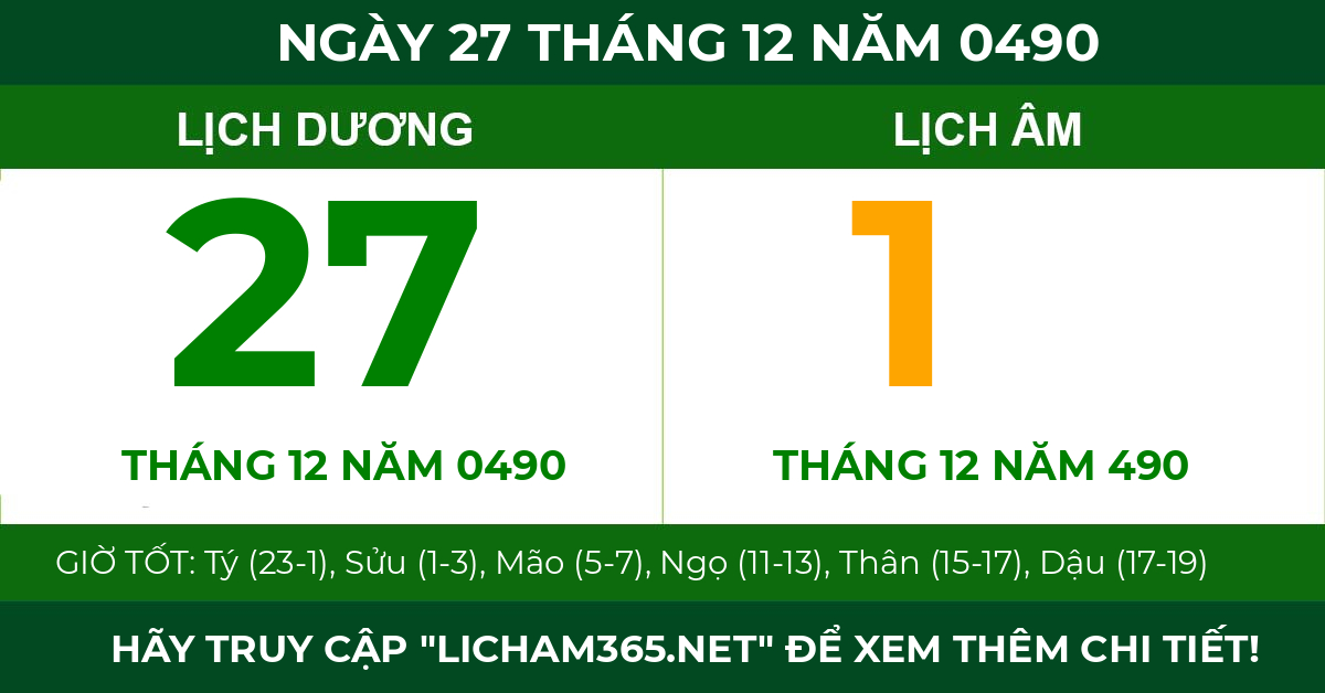lịch âm ngày 27 tháng 12 năm 0490