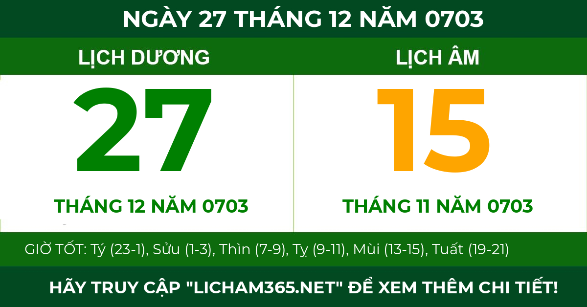 lịch âm ngày 27 tháng 12 năm 0703