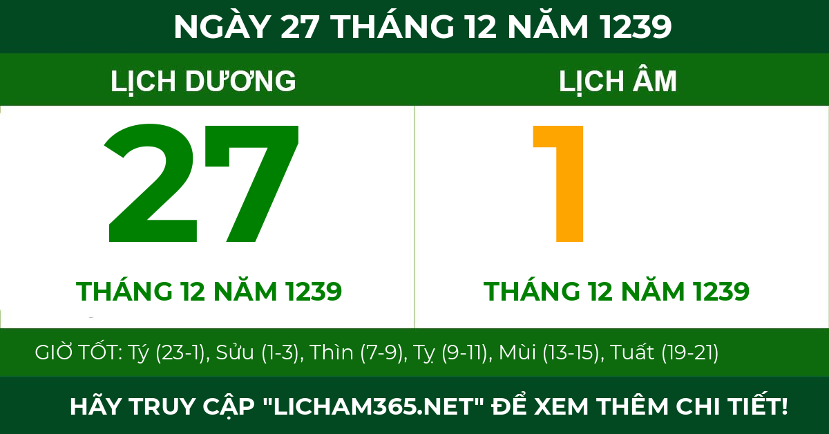 lịch âm ngày 27 tháng 12 năm 1239
