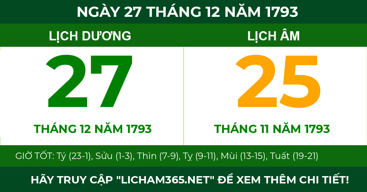 lịch âm ngày 27 tháng 12 năm 1793