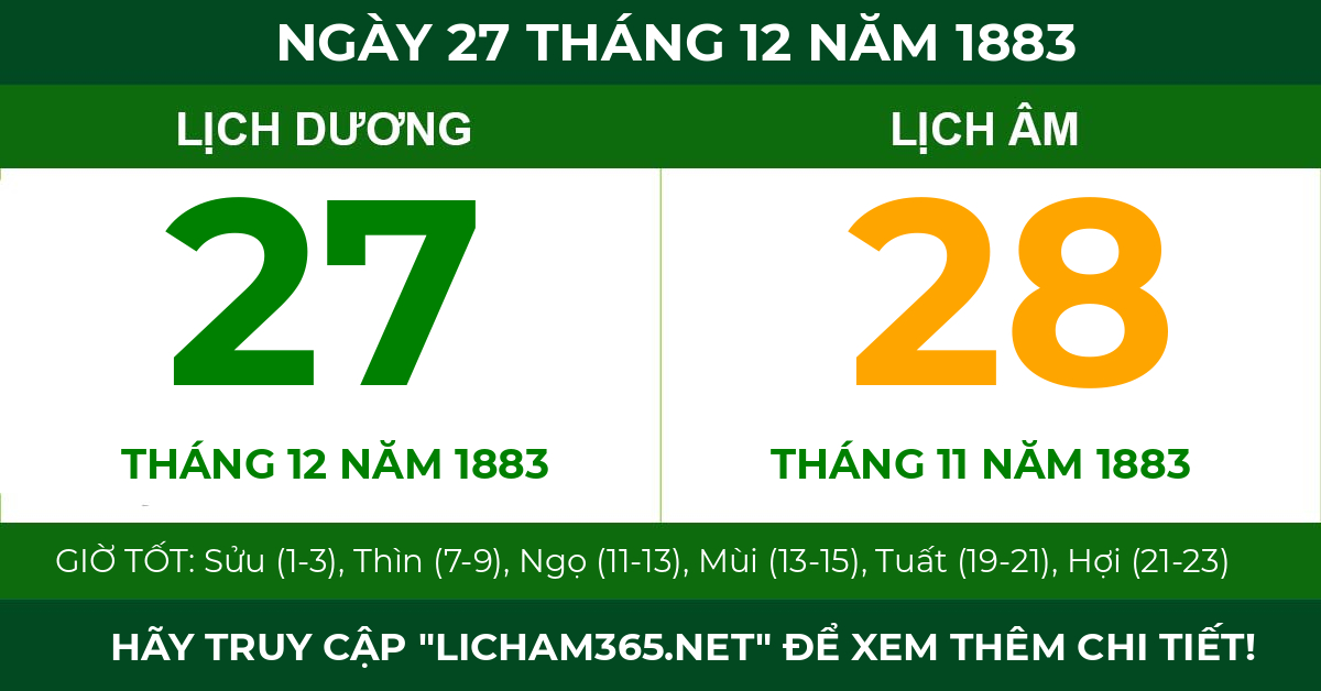 lịch âm ngày 27 tháng 12 năm 1883