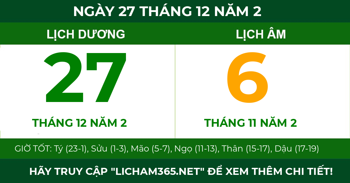 lịch âm ngày 27 tháng 12 năm 2