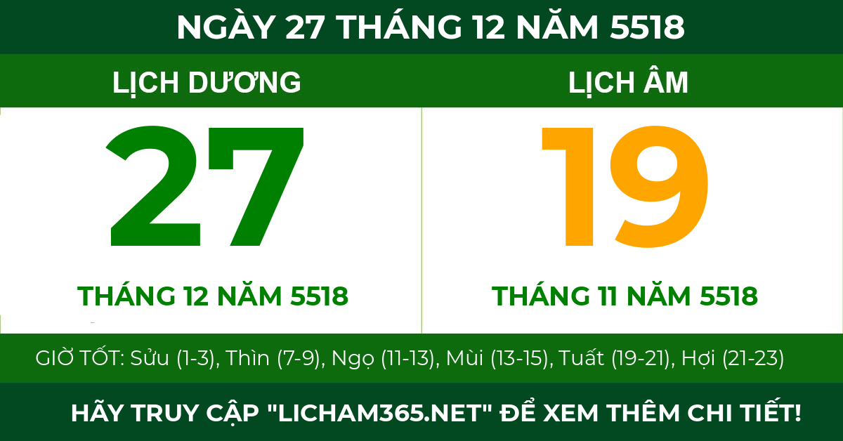 lịch âm ngày 27 tháng 12 năm 5518