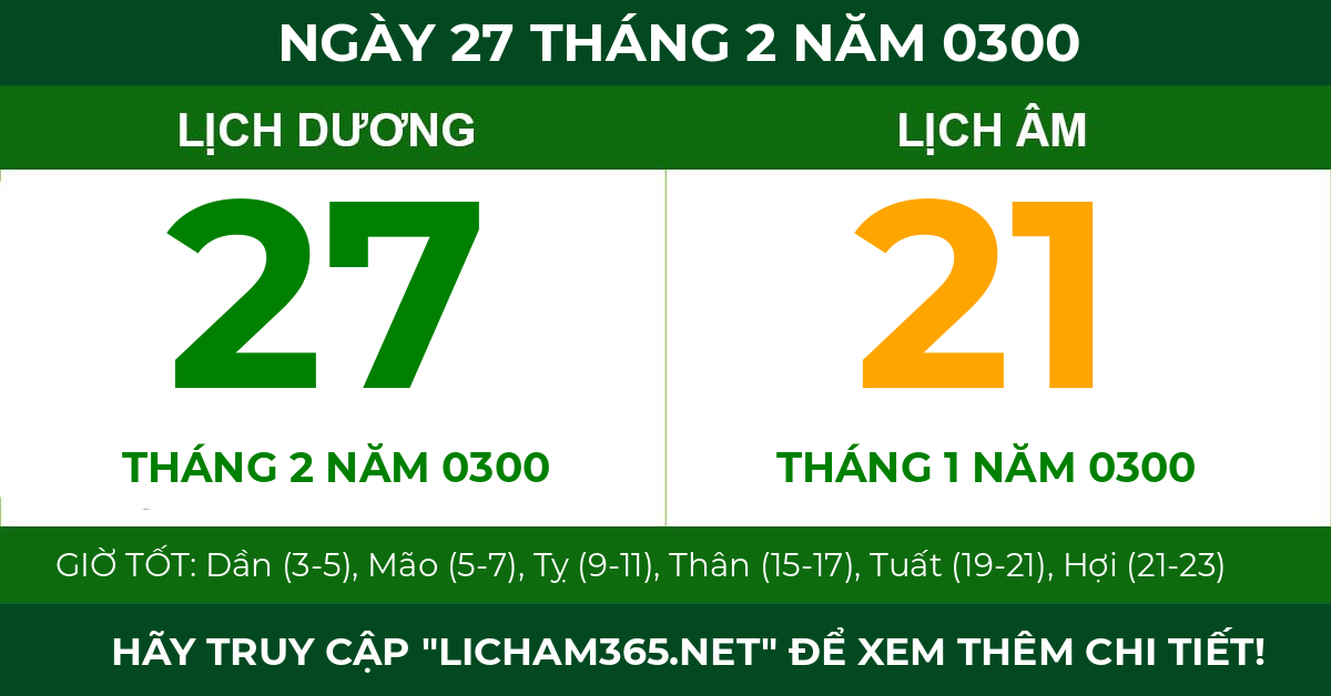 lịch âm ngày 27 tháng 2 năm 0300