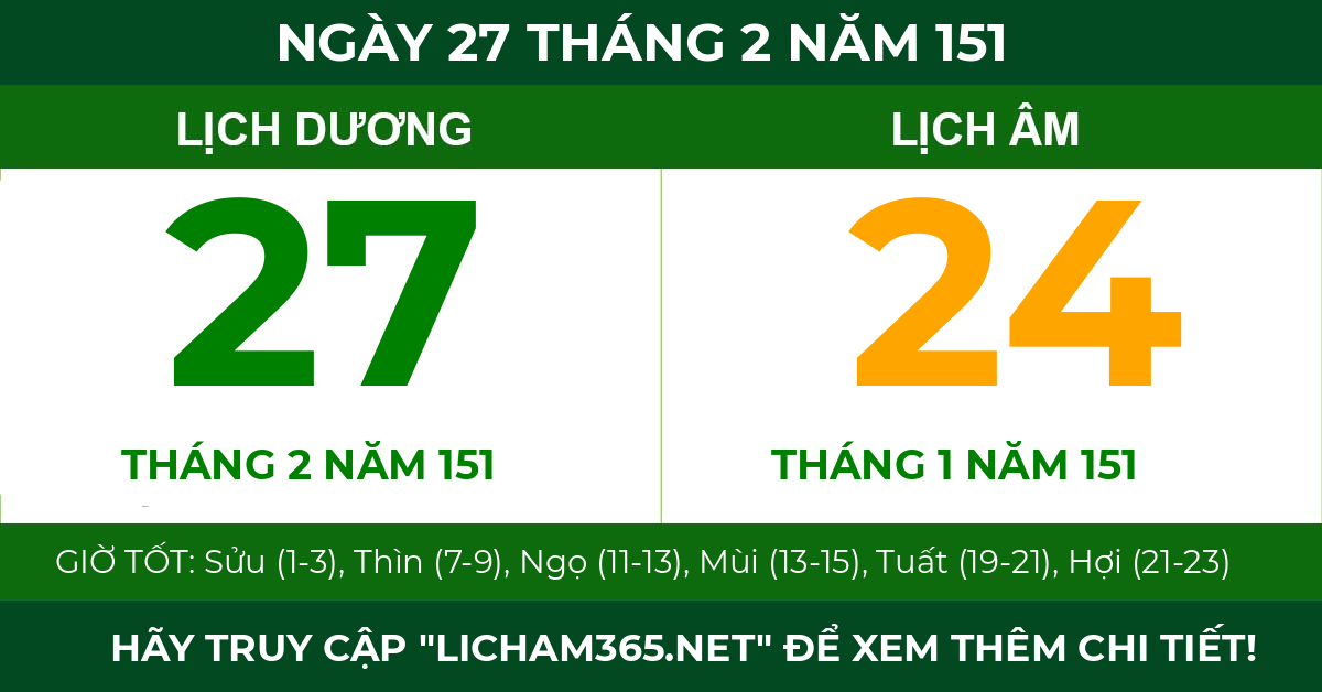 lịch âm ngày 27 tháng 2 năm 151