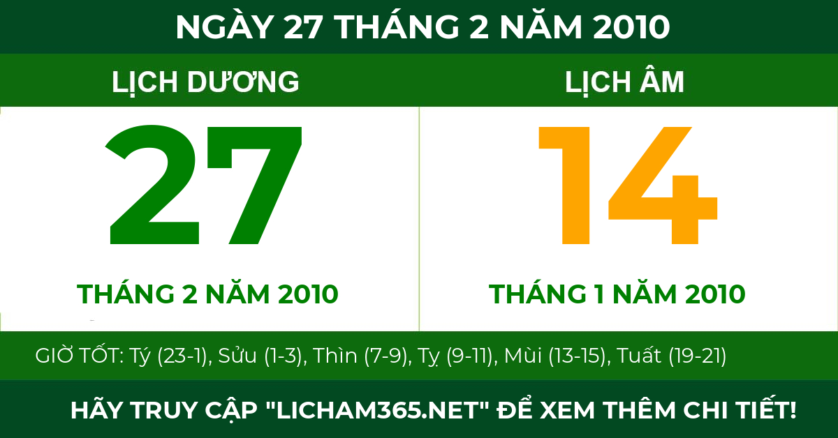 lịch âm ngày 27 tháng 2 năm 2010