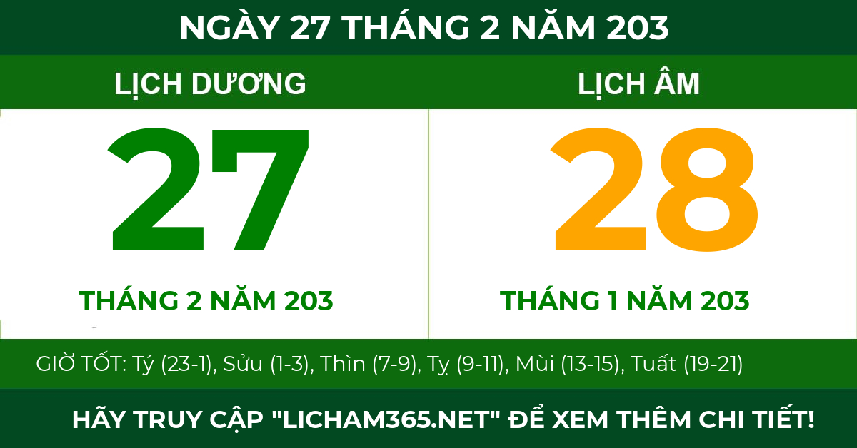 lịch âm ngày 27 tháng 2 năm 203
