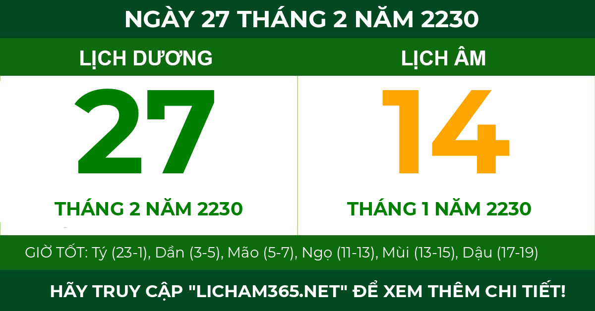 lịch âm ngày 27 tháng 2 năm 2230