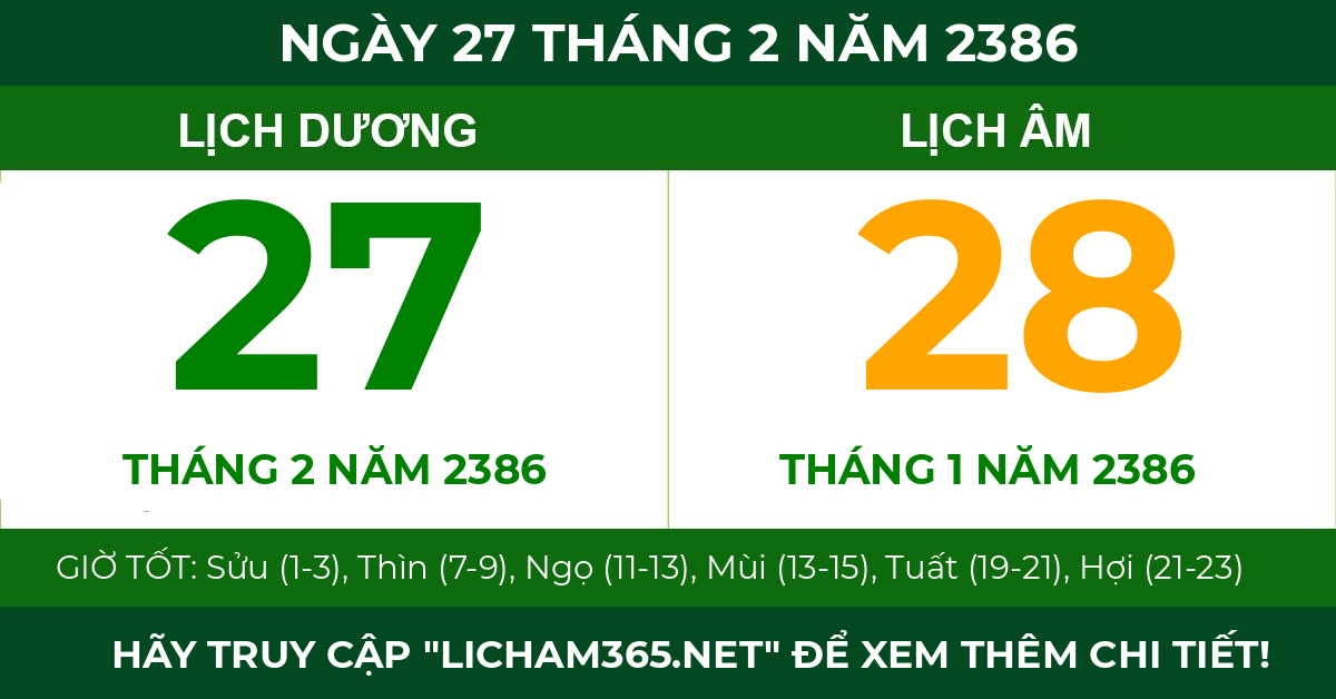 lịch âm ngày 27 tháng 2 năm 2386