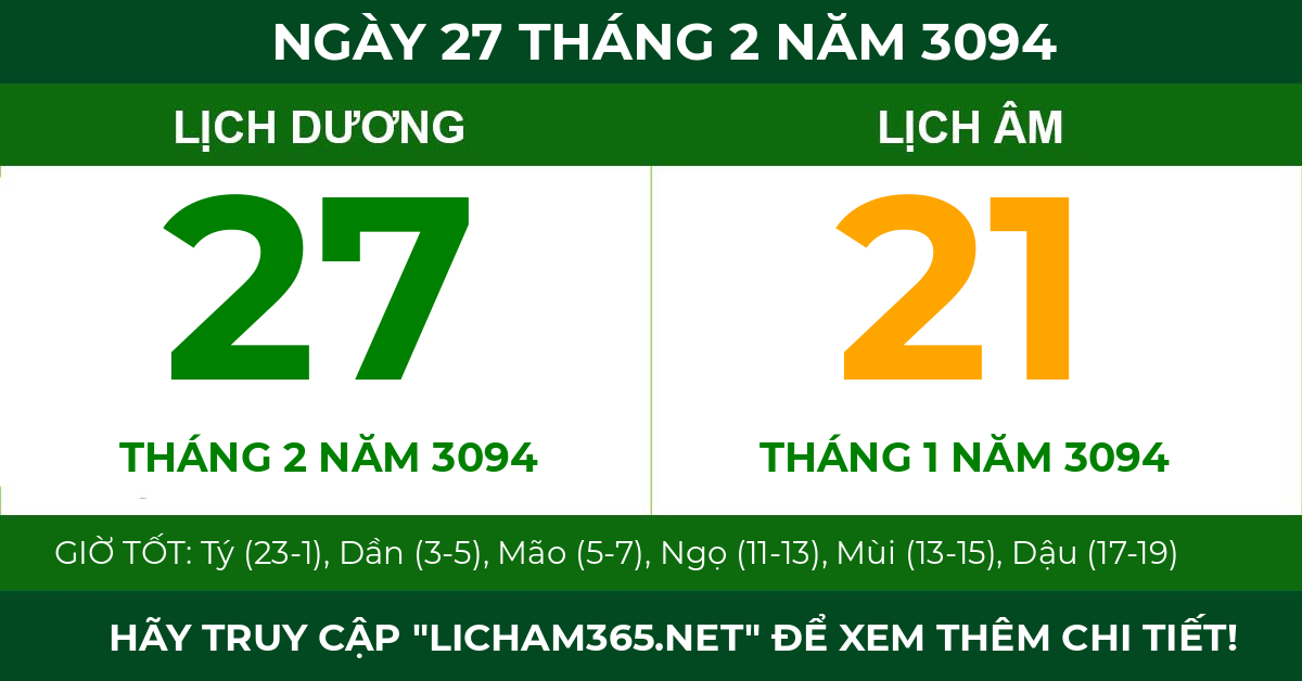 lịch âm ngày 27 tháng 2 năm 3094
