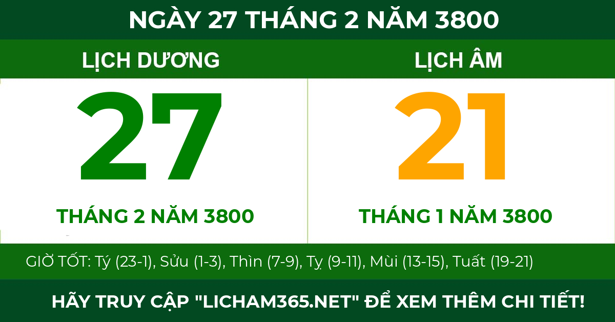 lịch âm ngày 27 tháng 2 năm 3800
