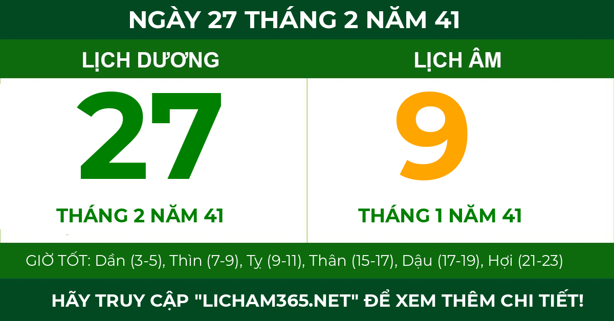 lịch âm ngày 27 tháng 2 năm 41