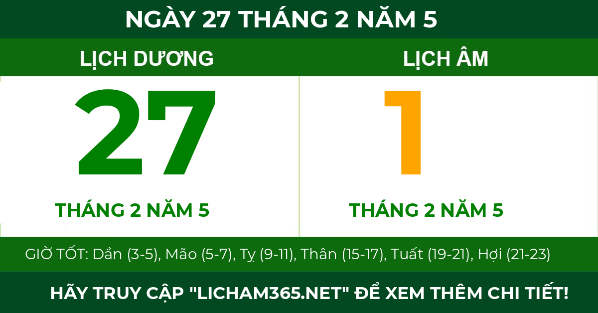 lịch âm ngày 27 tháng 2 năm 5