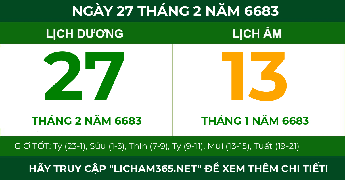 lịch âm ngày 27 tháng 2 năm 6683