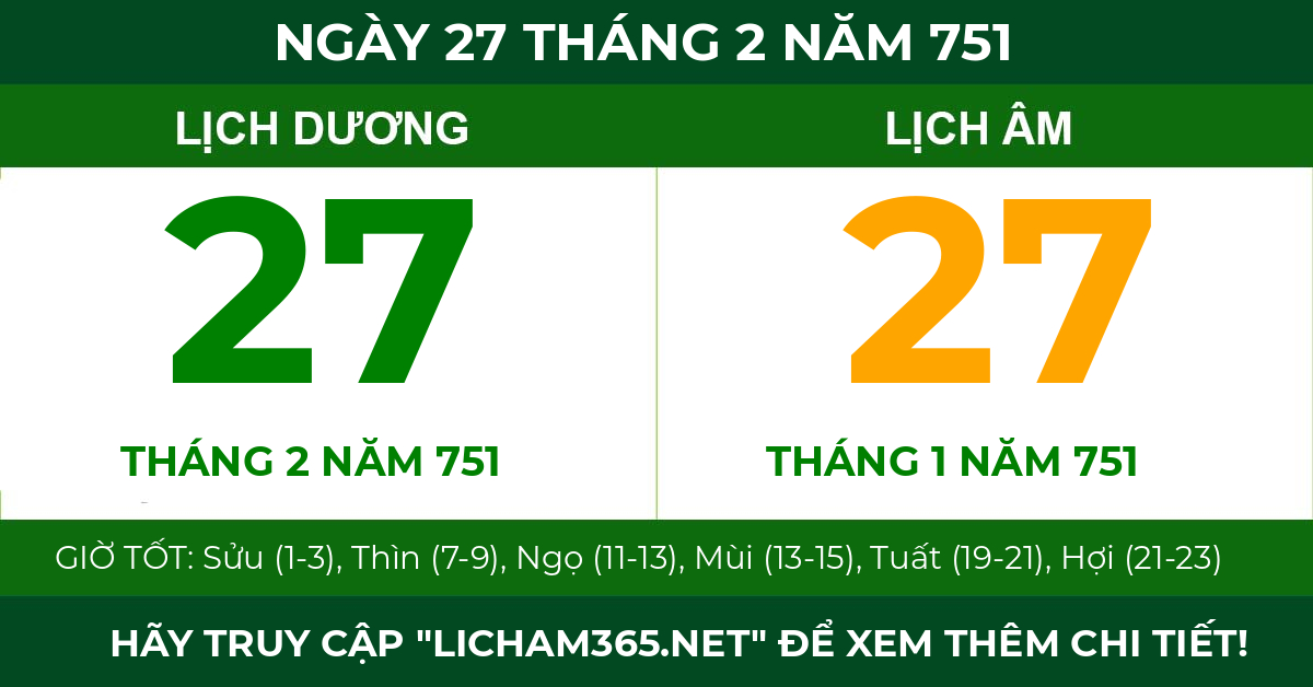 lịch âm ngày 27 tháng 2 năm 751